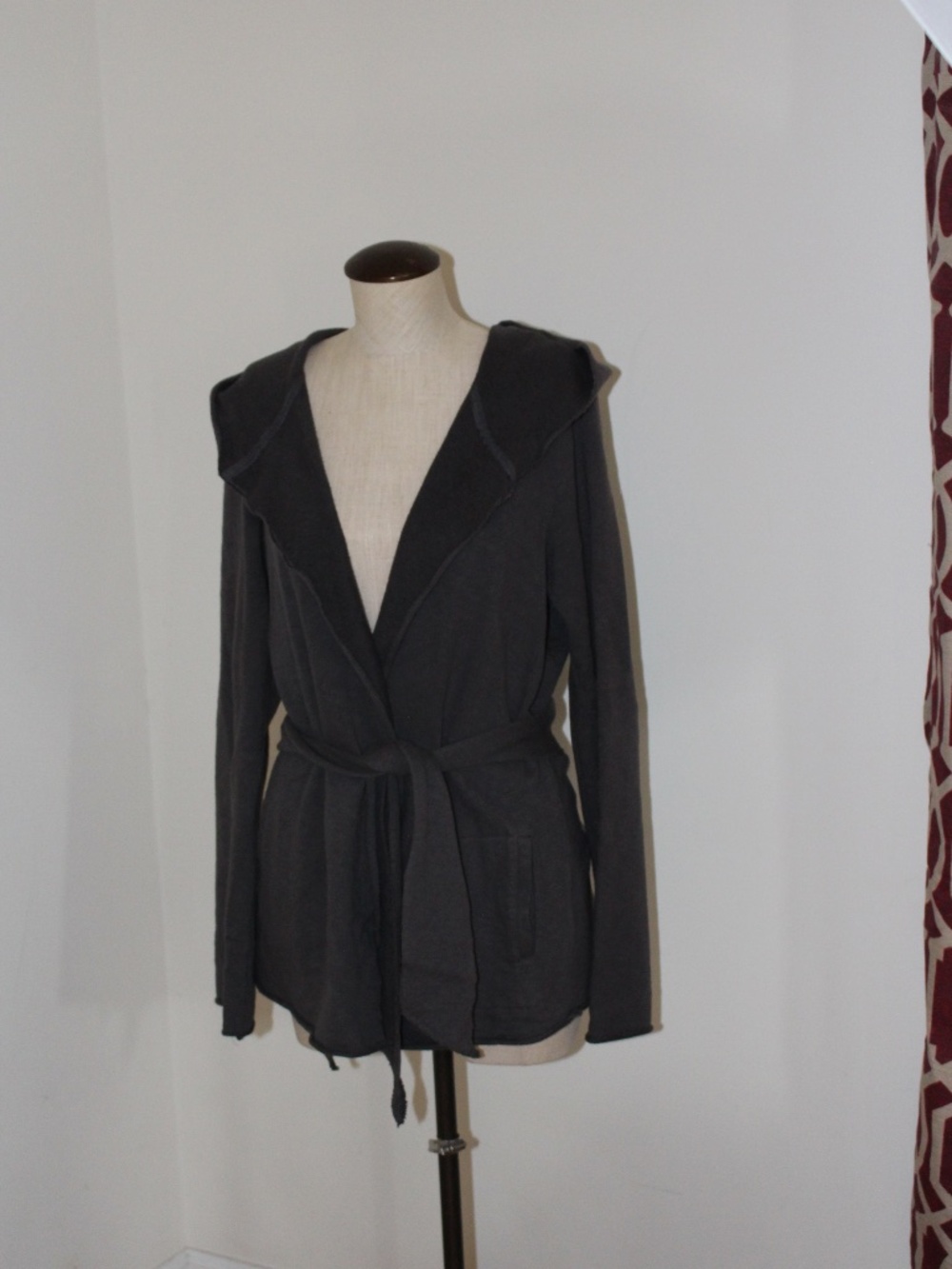 Lucky Brand, Gray Hooded Tie-Waist sweater jacket